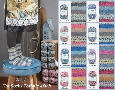 ''Gründl Hot Socks Torbole'' 100g Sockenwolle Strumpfwolle 4fach mit Farbverlauf