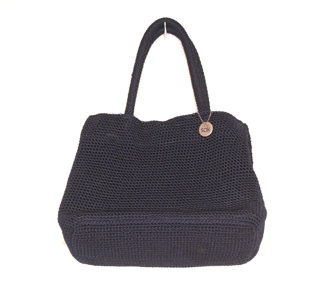 The SAK Crochet Classic Navy Blue Knit Bag Purse With Double 