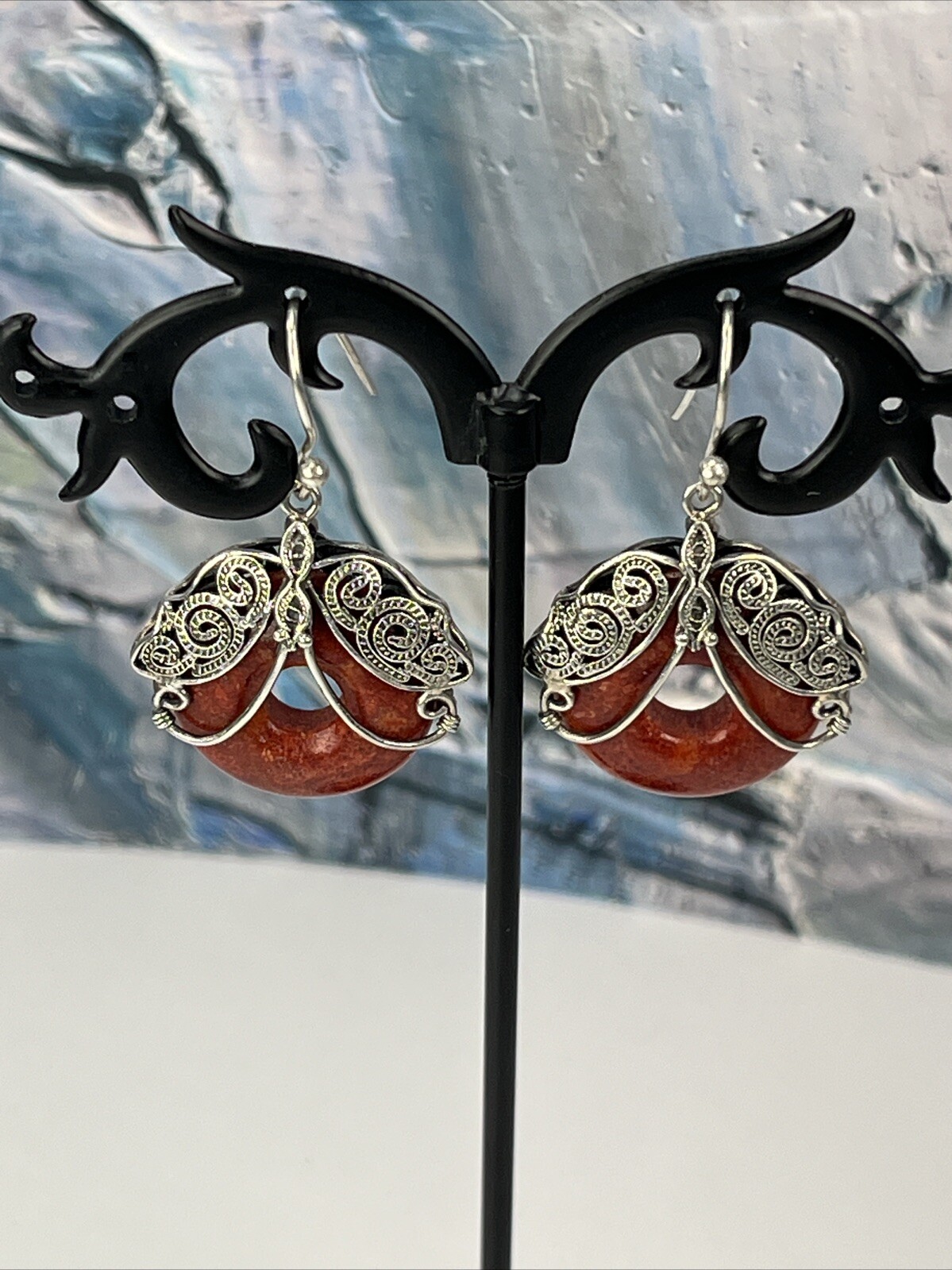 BJ Signed 925 Sterling Silver Scroll Filagree Cor… - image 1