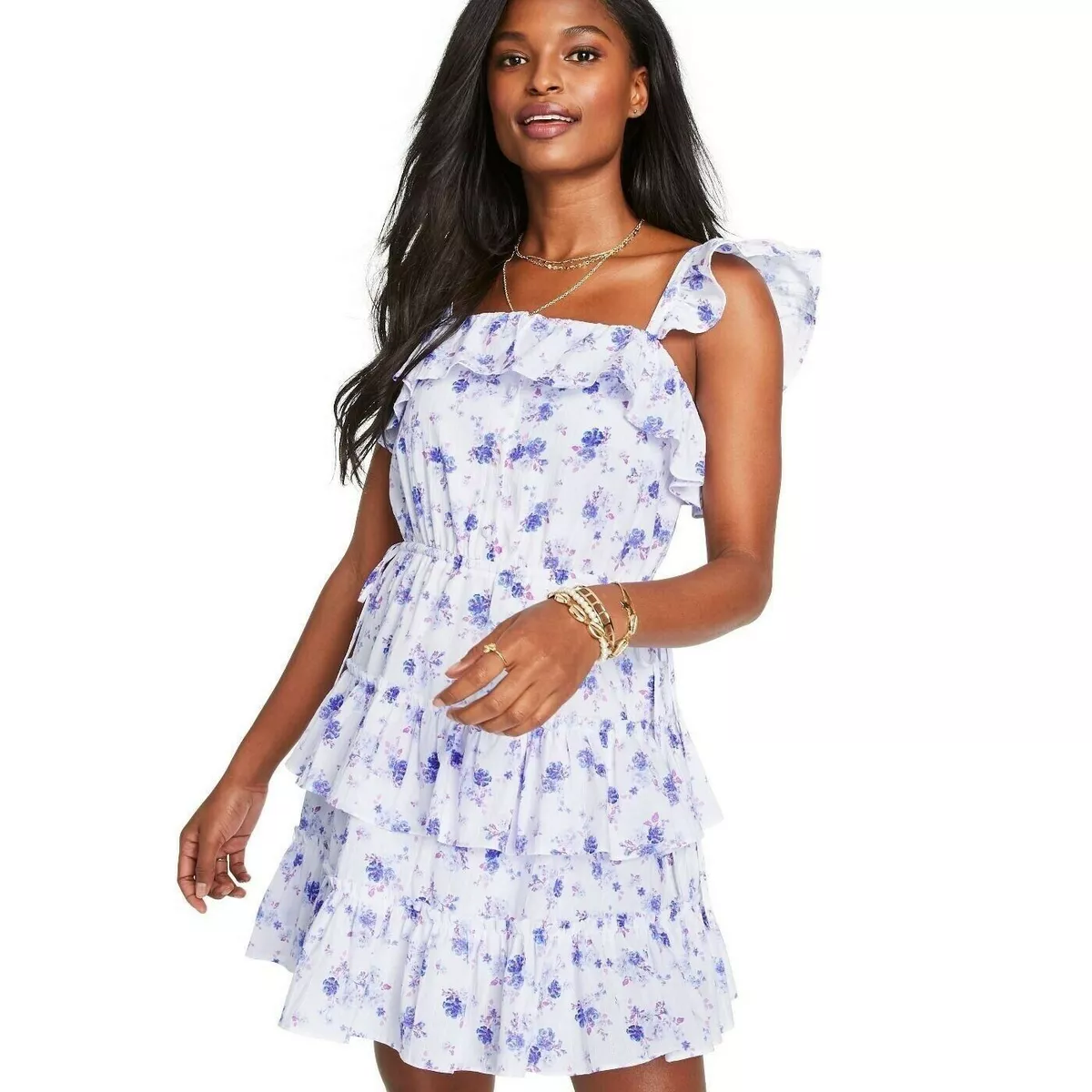 LoveShackFancy Amalie Ruffled Tiered Dress Women's Target Blue Floral Size  XL | eBay