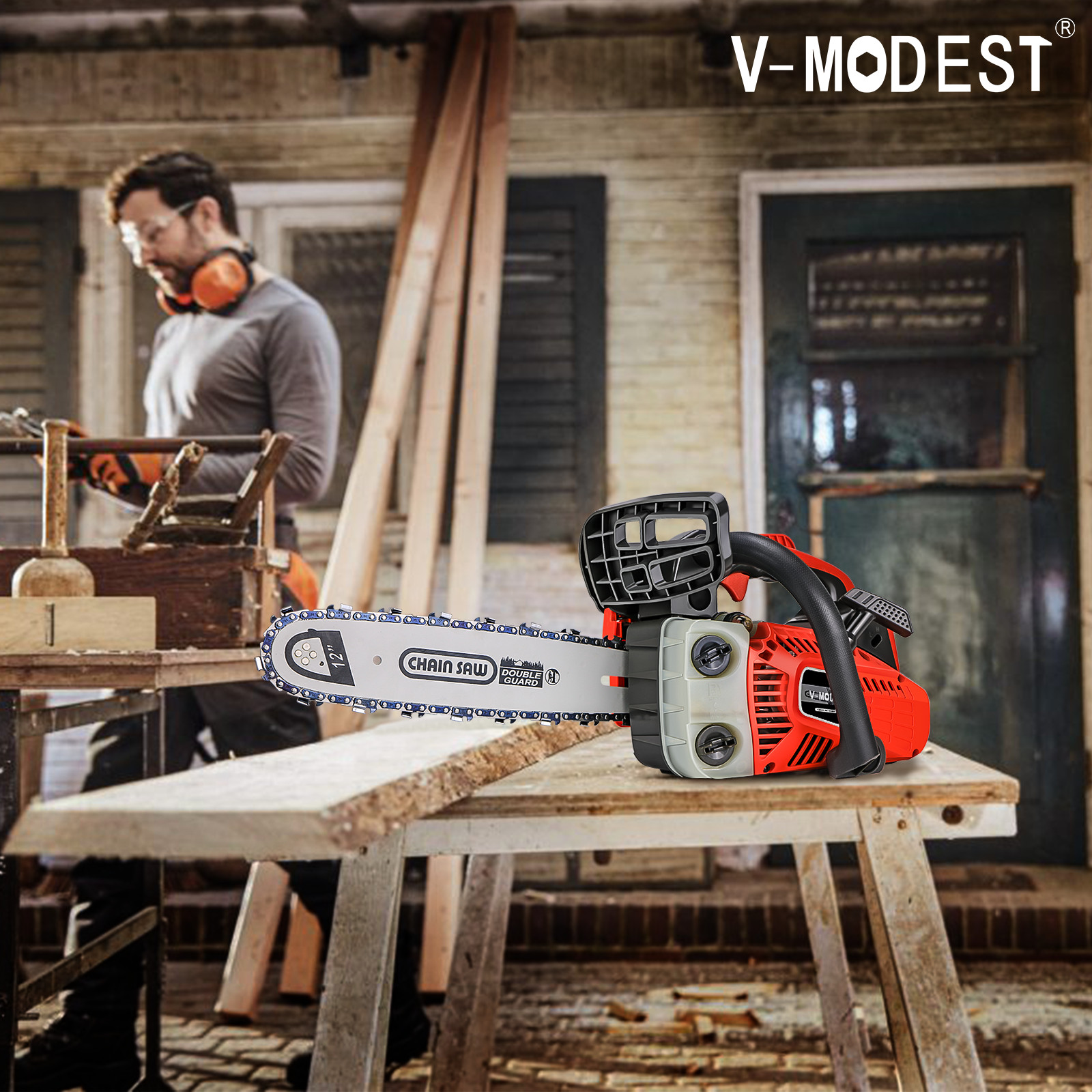 Gas Small Chainsaw 12'' Bar Top Handle Gasoline Powered 1000W 25.4CC 2-Stroke