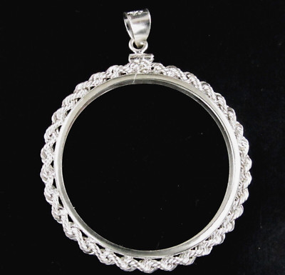 Coin Bezel 38mm Morgan, Peace, Ike  Sterling Silver Rope with Soldered Bail
