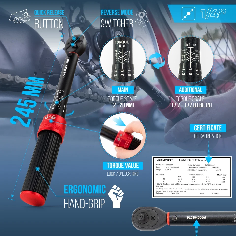 1/4" Llave dinamométrica 2-20 Nm Llave de Trinquete Bicicleta Motor Quad Moto - Imagen 4 de 4