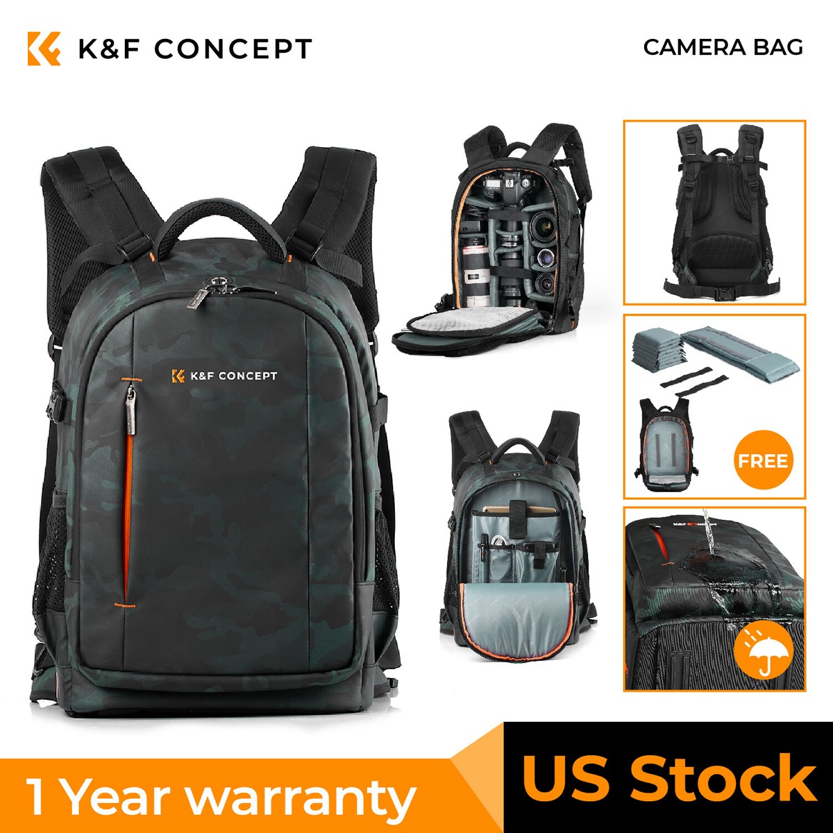 K&F Concept Camera Bag Case Backpack Waterproof Shockproof fr Travel  Photography