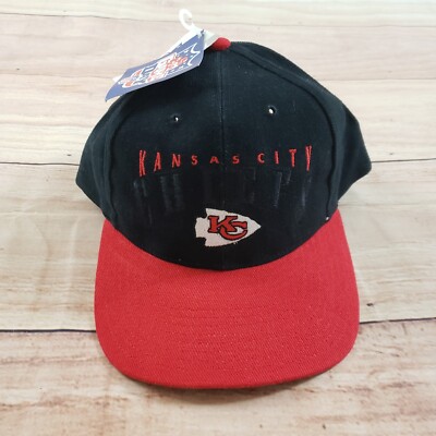 NEW VINTAGE Kansas City Chiefs Hat Cap Men Strap Back Black Red Football Adult 1