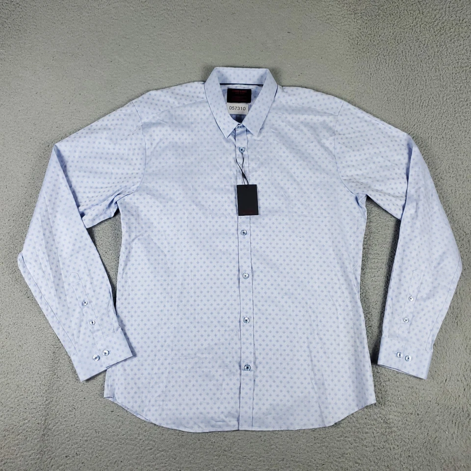 Camisa Jared Lang Para Hombre Talla Grande Azul Geométrica Informal Abotonada Manga Larga * Foto 2 de 4