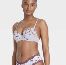 Women's Floral Print Daydream Light Lift Lace Demi T-Shirt Bra Auden Violet 32 D