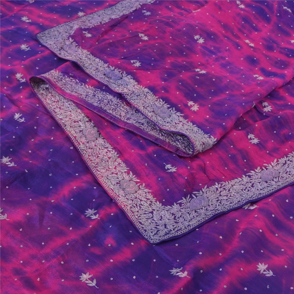 Velo Tie-Dye Sanskriti Vintage Dupatta Estola Larga Gasa Pura Bordado a Mano Foto 2 de 4