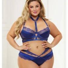 Seven Til Midnight Satin And Eyelash Lace Bra And Panty Set With Removable Harne