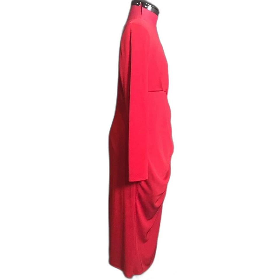 Vestido Express para mujer talla grande rojo manga larga cuello en V cintura fruncida nuevo con etiquetas Foto 2 de 4