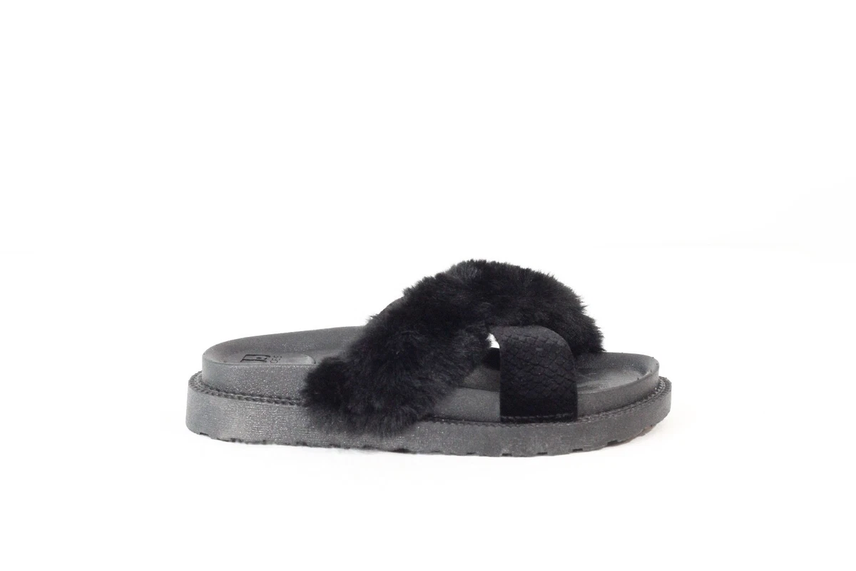 Sandales Joe's Jeans Noires Fausse Fourrure Et Velours Clouté - Taille 10, Neuves Sans Boîte