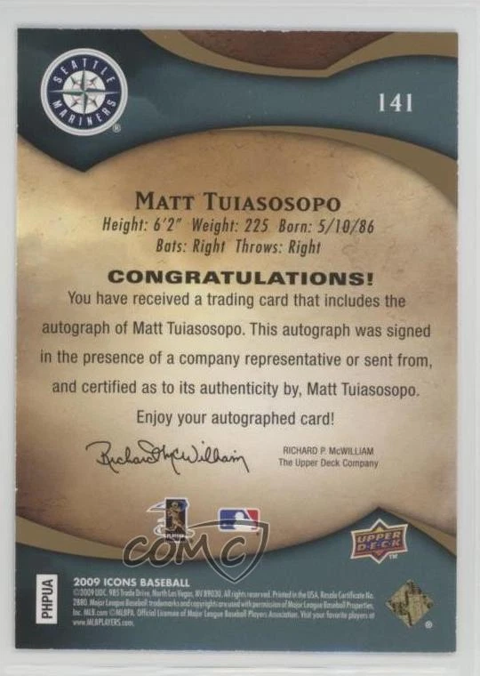 2009 Upper Deck Icons Rookies /400 Matt Tuiasosopo #141 Auto - Image 2 of 2