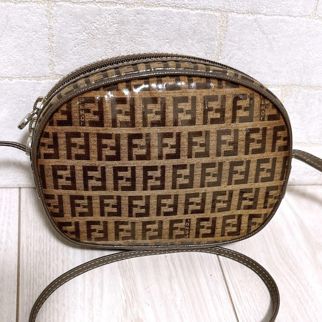 FENDI Zucca Shoulder Bag in Brown PVC Authentic I070242