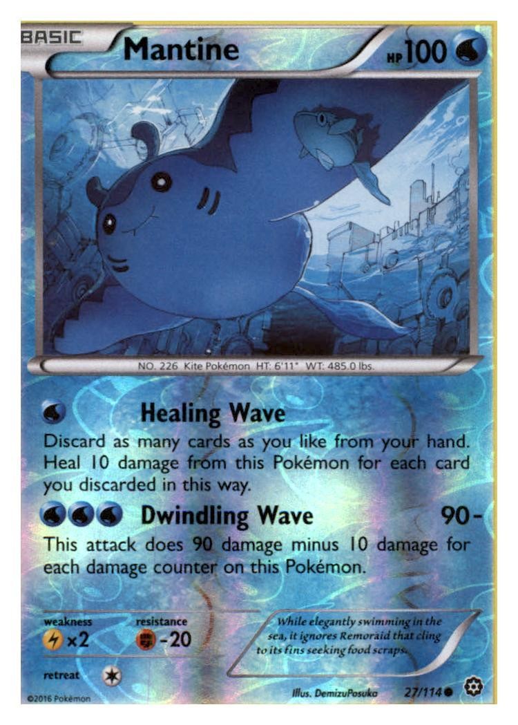 Mantine 27/114 Common Steam Siege Pokemon Reverse Holo Lightly Played