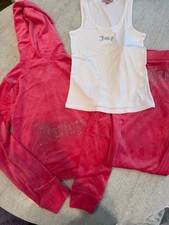 3pcs Juicy Couture Size M Bling Velour Tracksuit Set Pink Party Rhinestone Logo