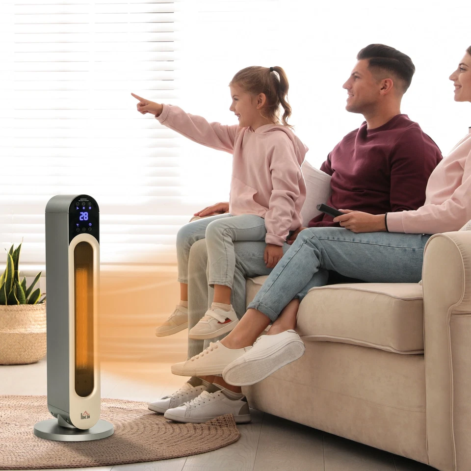 HOMCOM Stufetta Elettrica con Temperatura Regolabile e Telecomando Argento - Immagine 2 di 4