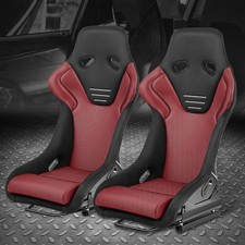 Pair Of Universal Red Microfiber Suede Fixed Racing Bucket Seats W Sliders Pair Of Universal Red Microfiber Suede Fixed Racing Bucket Seats W Sliders