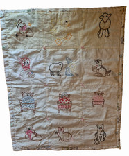 Hand Embroidered Hand Stitch Granny Square Animal Quilt Lightweight Blanket Baby