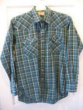 VTG Ruddock Western Pearl Snap Shirt Mens 17-35 Classic Fit X-Long Tail Plaid EX