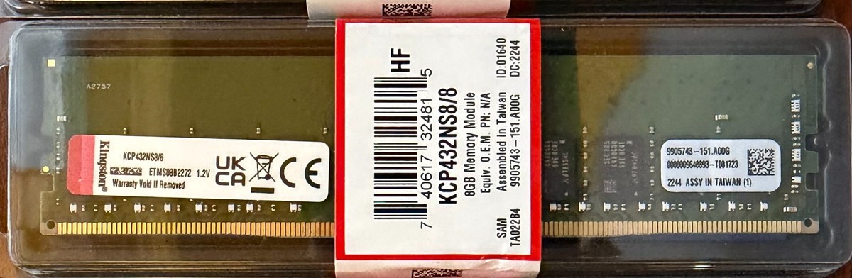Kingston 4x 8GB (32gb total) DDR4 3200MT/s Non-ECC Unbuffered DIMM