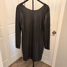 Jennifer Lopez Metallic Black Shimmer Backless Bodycon Wiggle Dress XL Y2K EUC