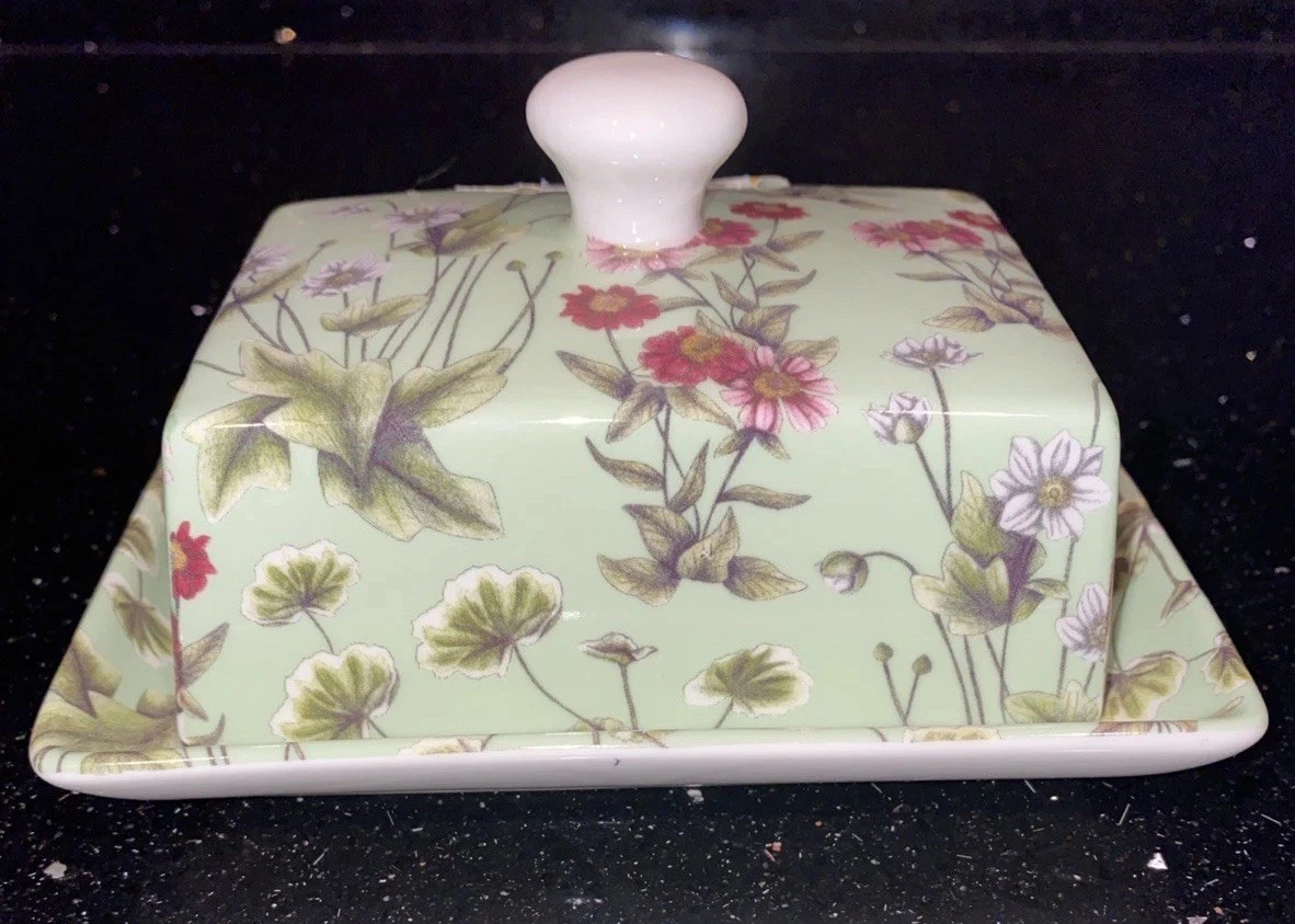 Shannonbridge Blossom & Bird Chintz Covered Butterd Dish Ireland Porcelain New