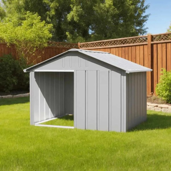 HundehüTte Aus Verzinktem Stahl Grau Robust Und Wetterfest-image