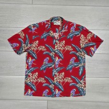 Vintage Paradise Found Shirt Mens Med Red Hawaiian Camp Aloha Parrot Made Hawaii