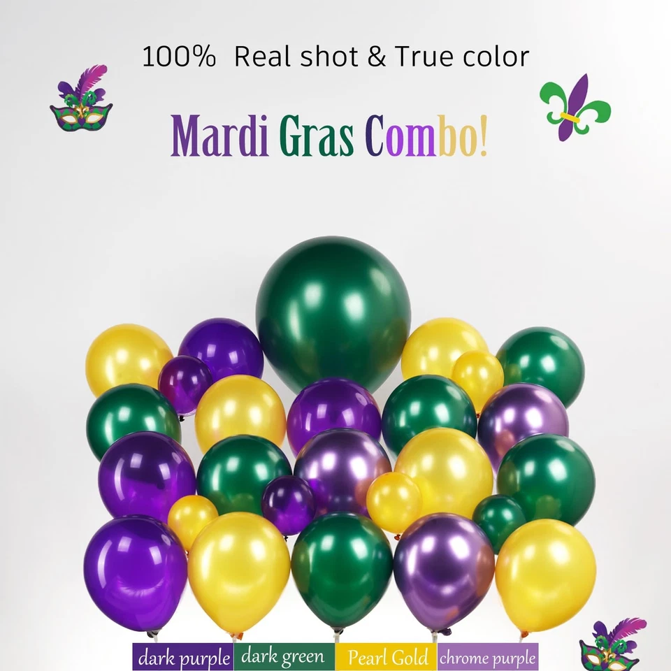 Kit Arco Guirnalda Globo Oro Verde Púrpura Mardi Gras 101 Piezas con Gran Myla... Foto 4 de 4