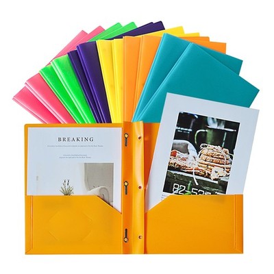 2 Pocket Folders Prongs Plastic 3 Hole Punched Letter Assorted 12 PCS