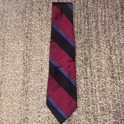Brixton LTD Men's Tie Silk Handmade in England Navy ocean blue Merlot Stripe 