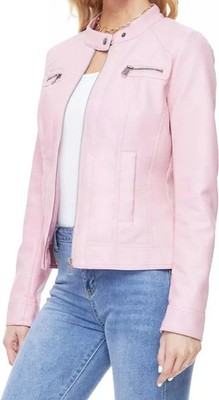 Motorcycle Jacket Stylish Classic Biker Women's Hot Barbie Pink Winter Jacket