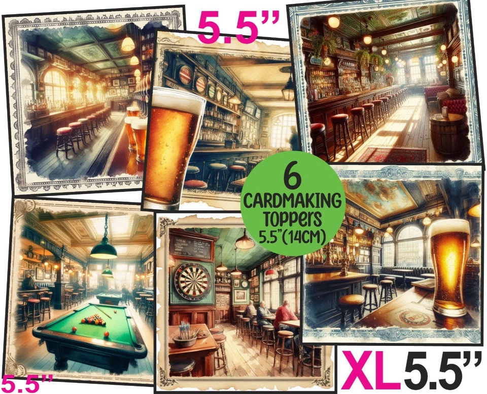 WEDDING WISHES UK Vintage Pub Male/Mens Card Toppers XL 5.5" CRAFTS/TAGS/CARDMAKING/SCRAPBOOKING