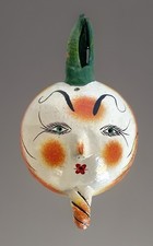 Small Vintage Hand Painted Folk Art Coconut Shell Mask Onion Face, Mexico