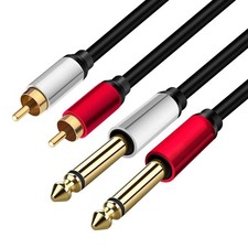 Yeung Qee 2 x 6.35 mm to 2RCA Cable,Dual 1/4 inch TS Stereo 10ft/3m, black