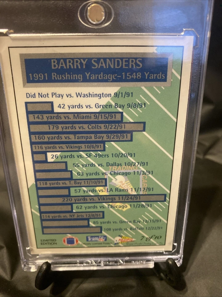 Barry Sanders 1992 Pacific #7 Prism Detroit Lions HOF RB - Image 2 of 2