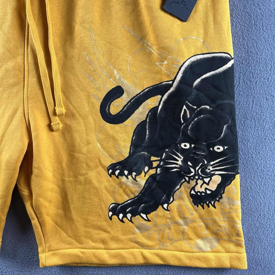 Pantalones Cortos Ed Hardy Para Hombres XL Amarillo Polar Sudadera Pantalones Cortos Pantera Logo Y2K Bolsillos Nuevos con Etiquetas Foto 3 de 4