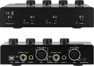 Microphone Preamp Mic Booster 4 Input Max 25db DI Box with 48V Phantom Power ...