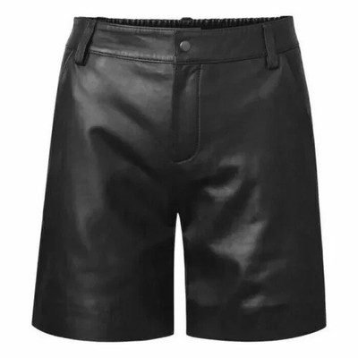 Luxury Men's Black Leather Shorts Genuine Lambskin Sports Gym Causal Wear Shorts