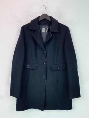 Barbara Lebek Black Wool Blend Coat Classic Style Button Front Tailored UK 14