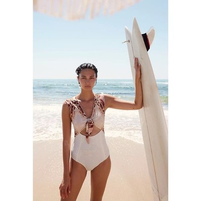 New FREE PEOPLE Resin Obsidian Paisley Surf Suit $185 LARGE Brown Motif