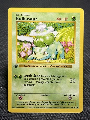 Pokemon TCG Bulbasaur #044/102 Base Set (Shadowless) 1st Edition