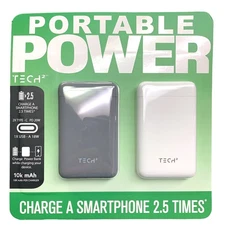 Tech2 Portable Power 10k mAh Power Bank 2 Pack, 2 x USB-C & 1 USB-A Ports
