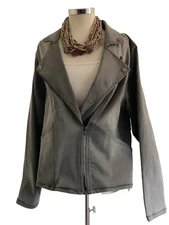 NWT Diane Gilman DG2 2X Infinity Stretch Charcoal Denim Moto Jacket Pockets