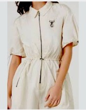 NWOT Forever 21bNylon Zip-Up Toggle Romper Off-White Size Small
