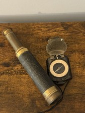 Vintage Antique Brass Telescope  Vintage Compass
