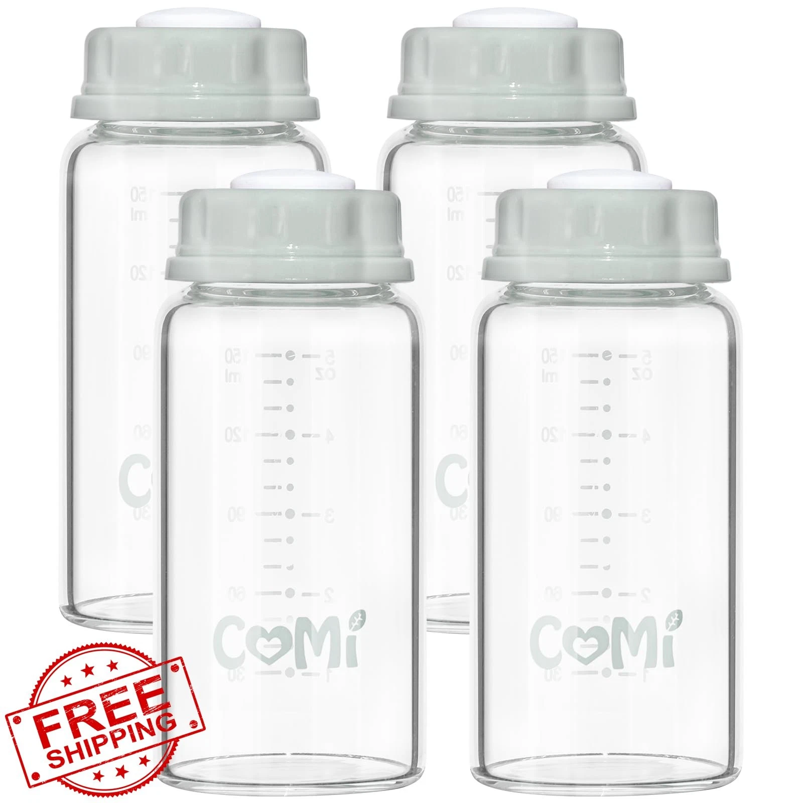 COMI 4 Light Gray 5.1oz Glass Baby Bottles