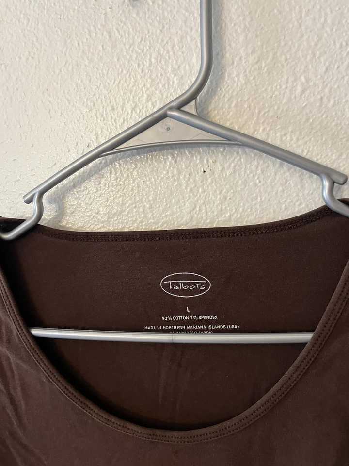 Camiseta redonda Talbots talla grande marrón lisa manga larga Foto 2 de 4
