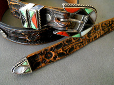 Native American MultiStone Inlay Sterling Silver Ranger Set Belt Applied Conchos