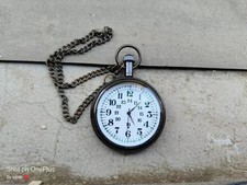 Elgin Pocket Watch   Antique Brass Nautical Style w/ Chain   Vintage Gift Idea